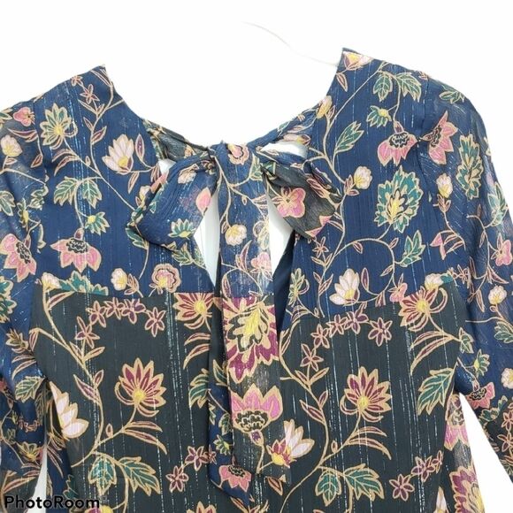 BcbgenerationMetallic‎ Floral Bow Back Dress XXS - Picture 5 of 13